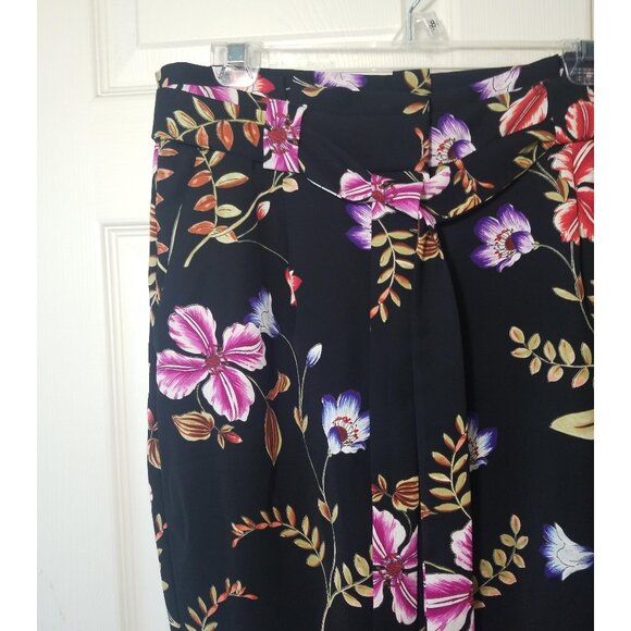 EXPRESS Black Floral Print High Waisted Tapered Leg Ankle Length Pants Size 12s - Picture 2 of 7